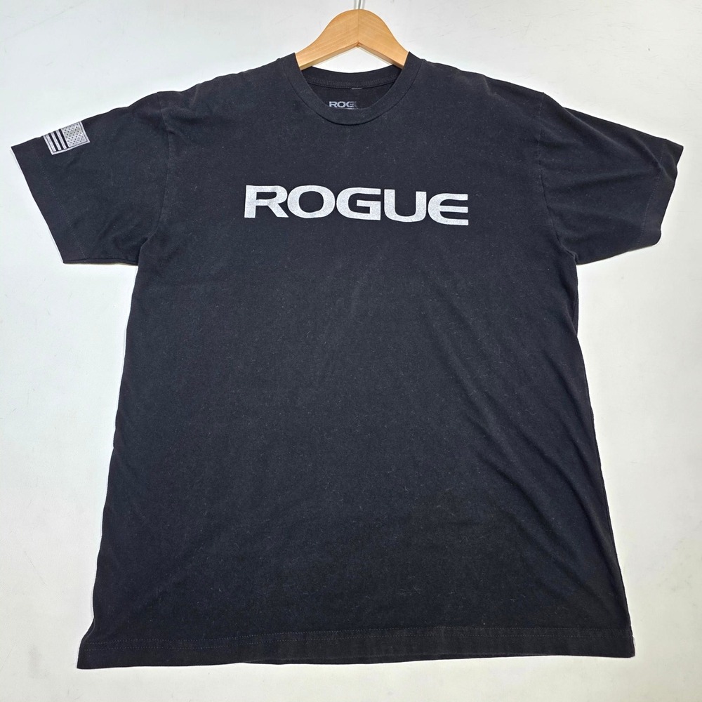 Rogue Fitness T-Shirt Mens XL Black Graphic Logo American Flag Gym Training Tee